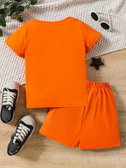 Boys Funny Face Print Casual Outfit T shirt & Shorts Kids Summer Clothes Sets