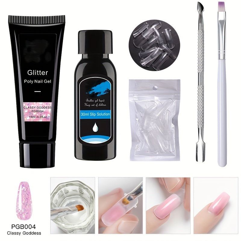 5 Nail Art Extension Glue Set with Brush, Pusher & Tips