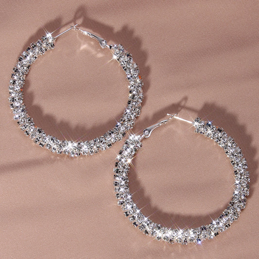 Full Rhinestone Hoop Earrings Silver Plated Jewelry Party Gift 1Pair