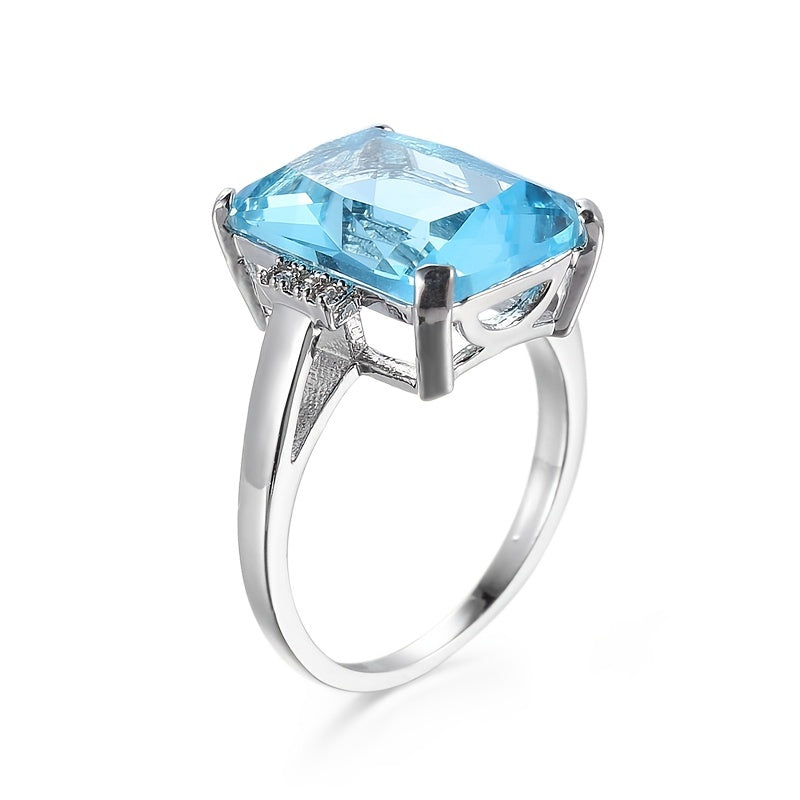 Men's Square Sea Zircon Ring