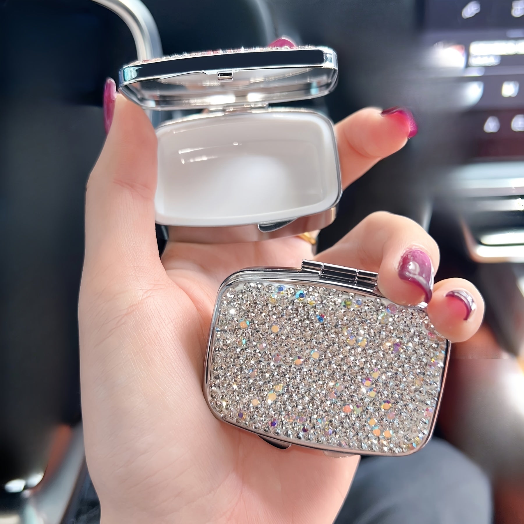 Pink Diamond Studded Mini Medicine Box Rhinestone Pill Storage