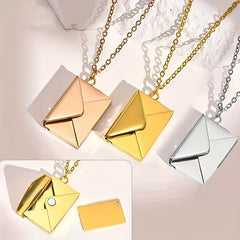 Personalized Name Necklace with Envelope Pendant - Stainless Steel