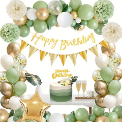 Happy Birthday Balloon Arch Garland Green Golden Confetti Latex Aluminum Foil St