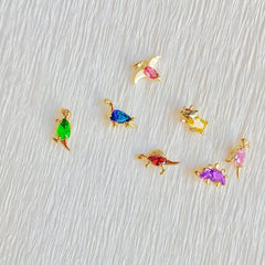 925 Silver Dinosaur Stud Earrings Set w/ Zircon, Colorful Animal Jewelry