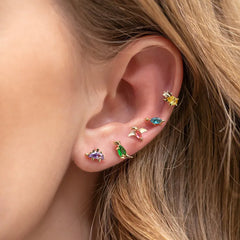 925 Silver Dinosaur Stud Earrings Set w/ Zircon, Colorful Animal Jewelry