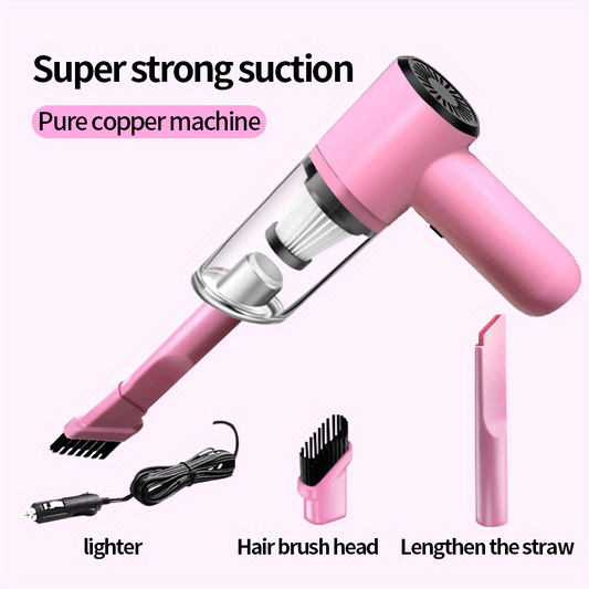 Pink Vehicle Vacuum Cleaner High Power Wet Dry Cleaning Portable Mini Handheld
