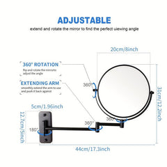 10X Magnification Wall Mounted Makeup Mirror 360 Swivel Extendable Arm