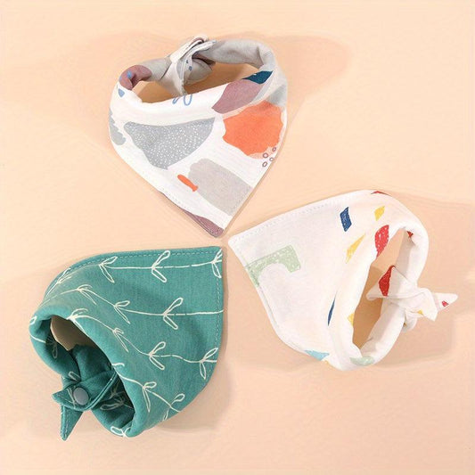 3pcs Set Baby Muslin Bibs Triangle Soft Cotton Print Flower Burp Cloth