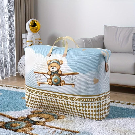 Large Cartoon Bear Airplane Moving Bag Durable Quilt Clothes Storage
