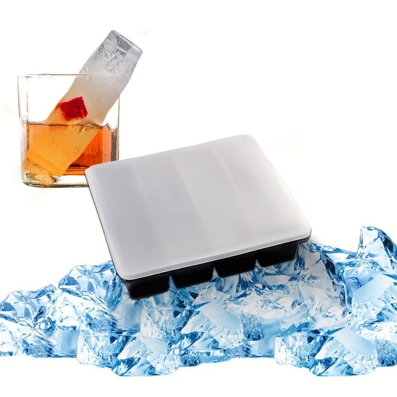 Long Silicone 4 Grids Ice Cube Square Tray Mold Non-toxic Durable Wine Ice Cube
