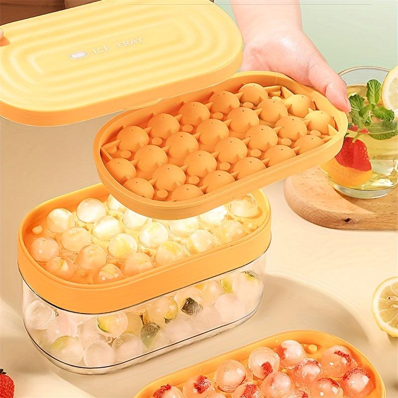 24 Grids Round Silicone Ice Tray with Lid Ice Storage Box