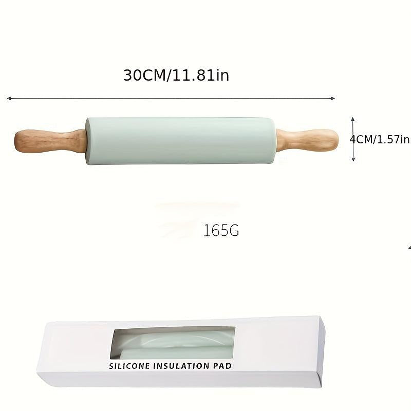 2pcs Rolling Pin & Pastry Mat, Wooden Handle, Silicone Mat Baking Tools