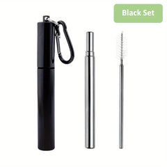 Stainless Steel Collapsible Metal Straws with Carabiner Hook
