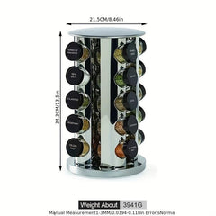 20 Spice Jar Revolving Countertop Spice Rack Organizer