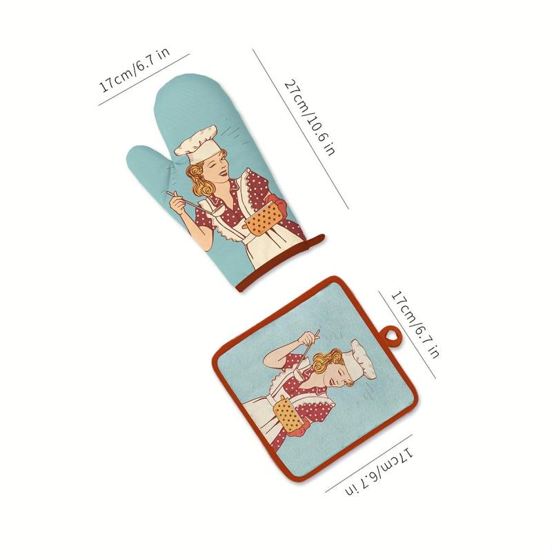 2pcs Colorful Printed Cotton Oven Mitts Heat Resistant Micorwave Oven Gloves