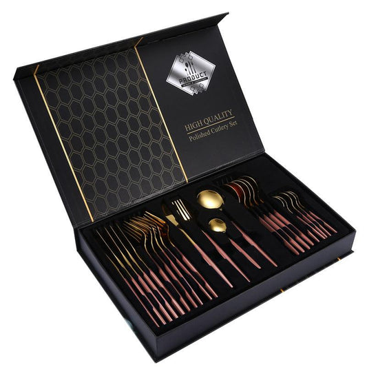 24pcs Stainless Steel Tableware Set - Fork and Spoon, Durable, Easy to Clean