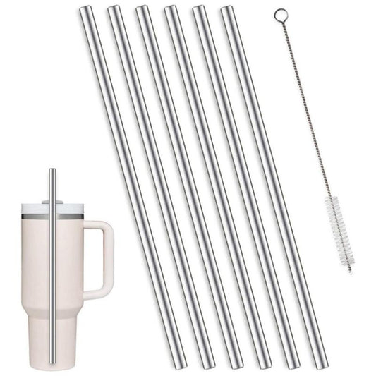 6-Pack Stainless Steel Straws for 40 Oz Tumbler + Cleaning Brush
