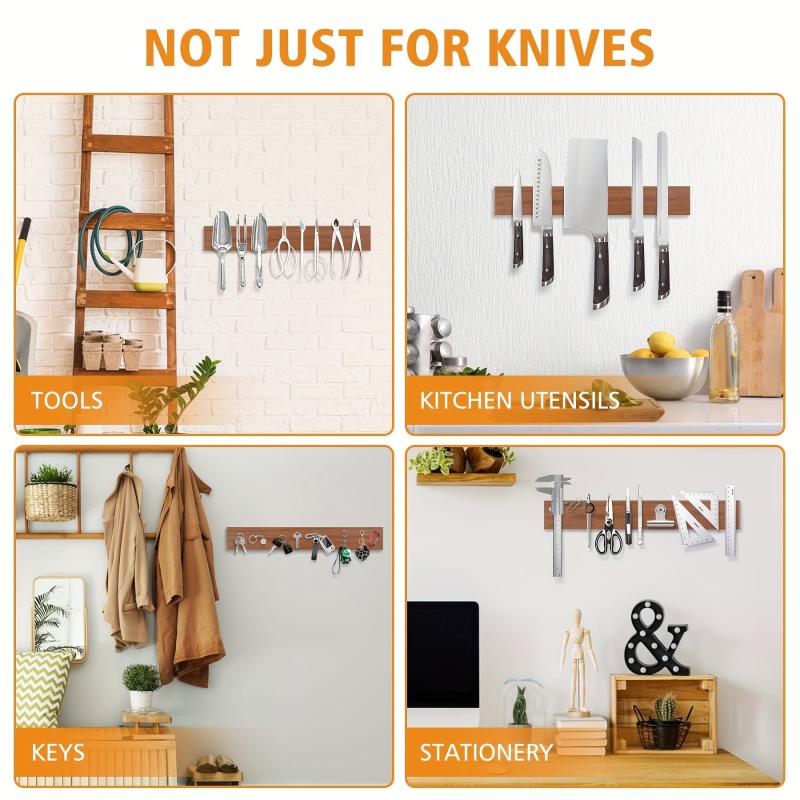 Magnetic Walnut Wood Holder for Kitchen Knives