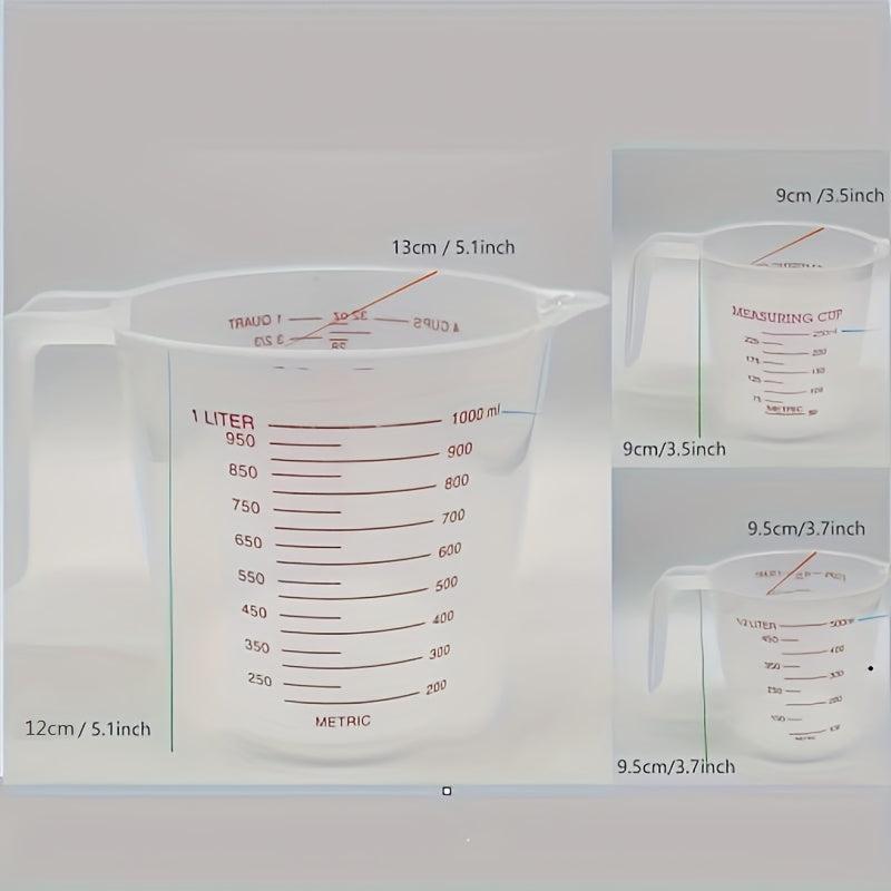 3pc Plastic Measuring Cup Set BPA Clear Heat-resistant Jug with Angled Grip Spou