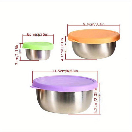 3pcs Stainless Steel Food Container With Lid Reusable Snack Container