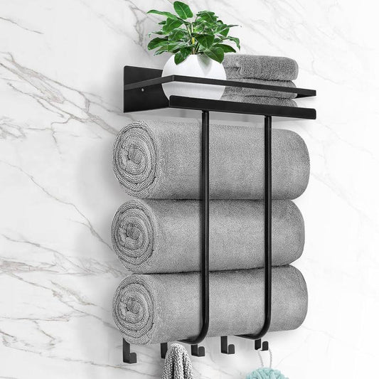 Metal Wall Mounted Bath Towel Rack with Top Shelf