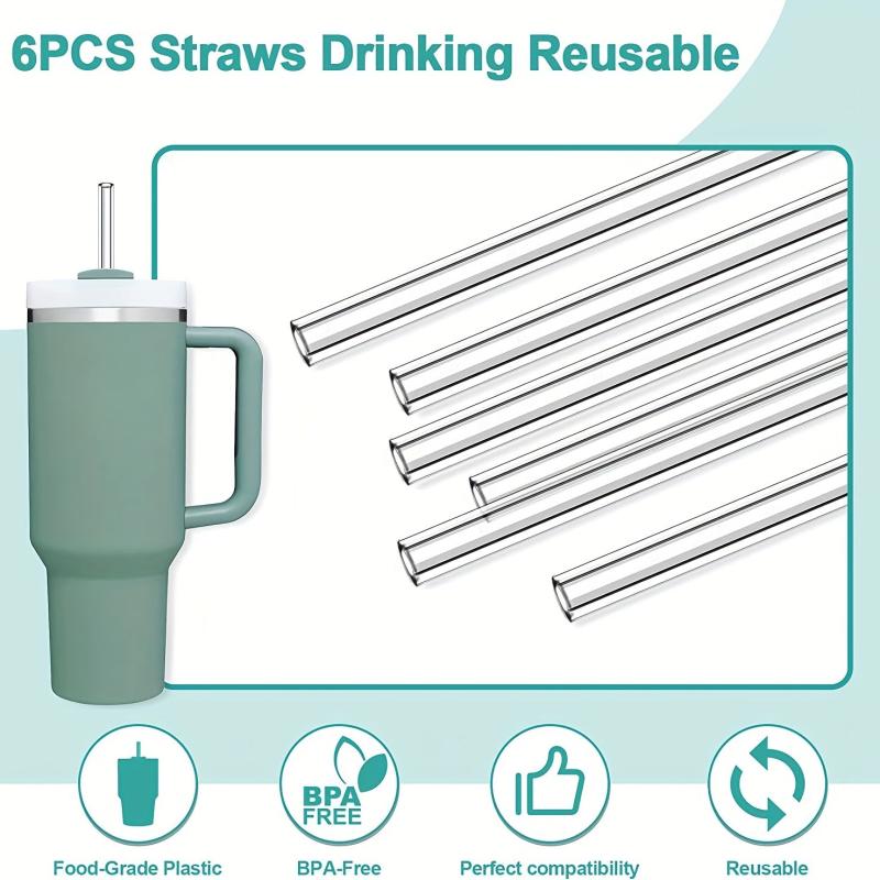 6 Pk Replacement Straws For Travel Tumbler Reusable Straws W/Cleaning Brush