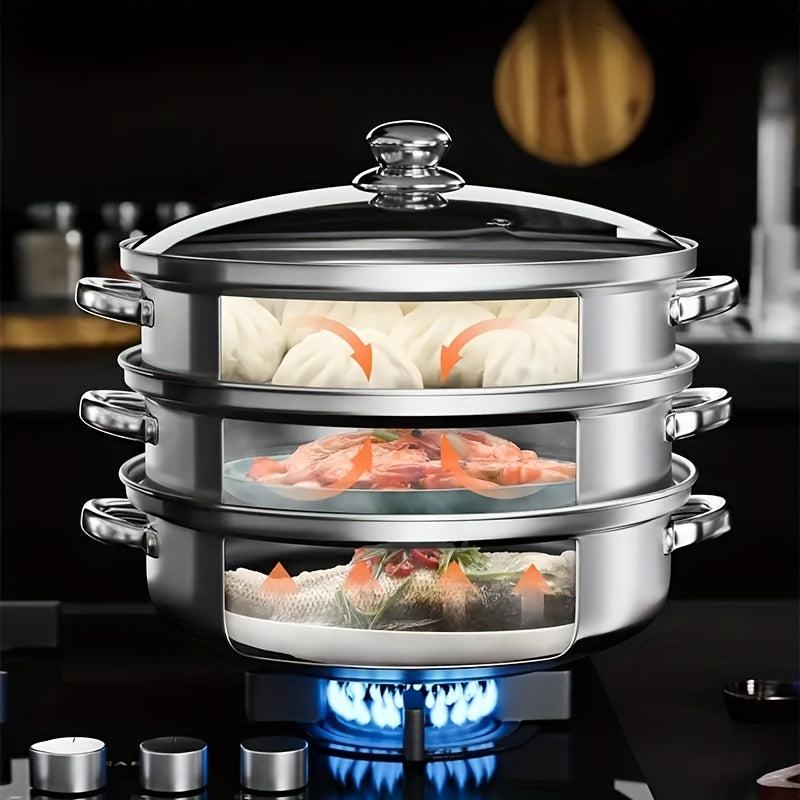 3pcs Stainless Steel Steamer Soup Pot Cookware