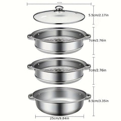 3pcs Stainless Steel Steamer Soup Pot Cookware