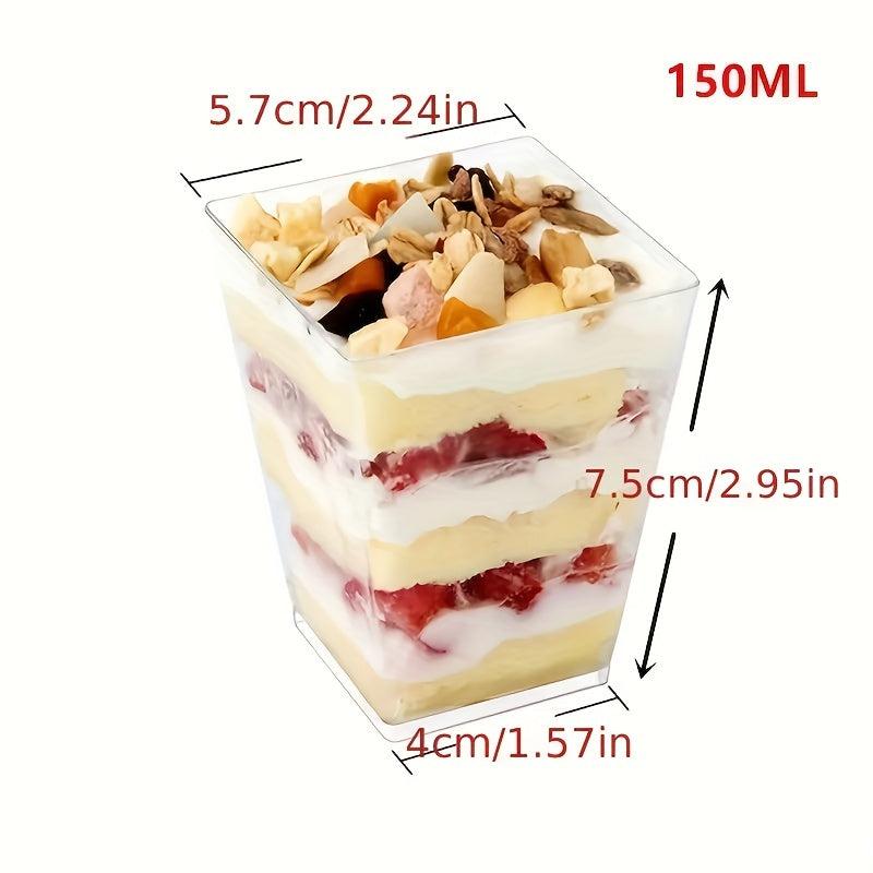 50pcs Reusable Dessert Cup with Lid and Spoon, 5oz Square Bowl Clear Plastic