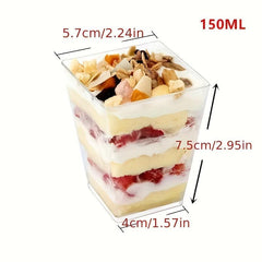 50pcs Reusable Dessert Cup with Lid and Spoon, 5oz Square Bowl Clear Plastic