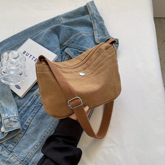 Casual Canvas Crossbody Bag Solid Shoulder Zipper Bag