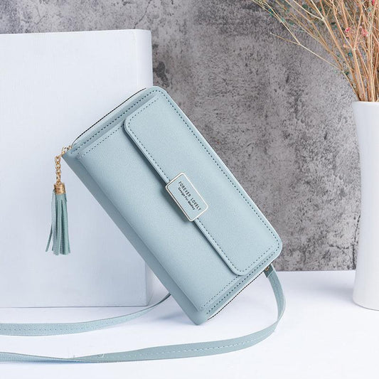 Mini Tassel Decor Clutch Wallet Metal Decor Flap Shoulder Bag