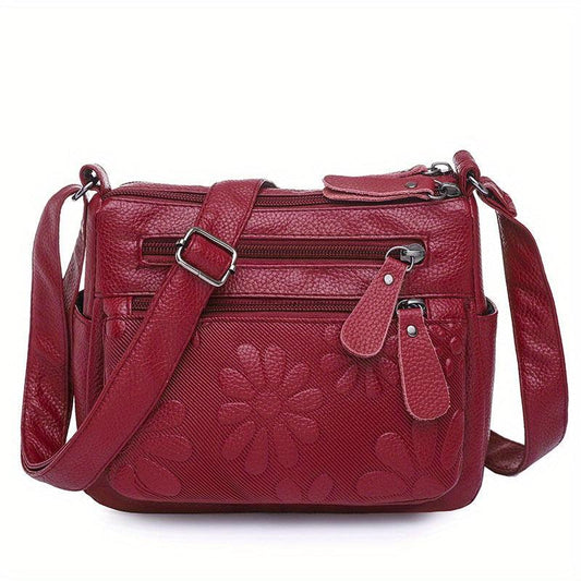 Flower Pattern Crossbody Bag Zipper Purse Women's Shoulder Bag