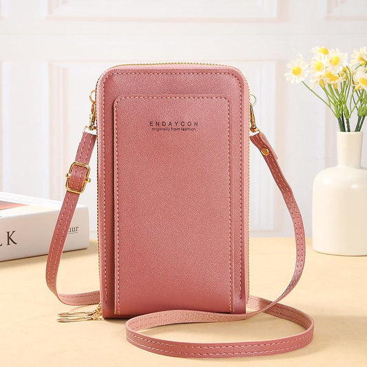 Touch Screen Phone Bag Double Zipper Crossbody Faux Leather Purse