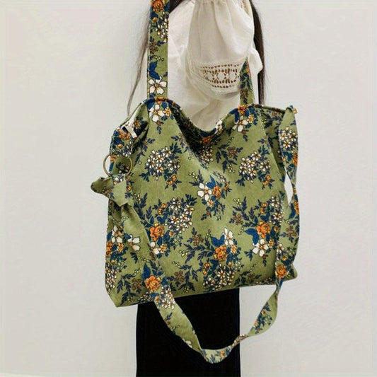 Floral Corduroy Tote Bag Women's Crossbody Bag