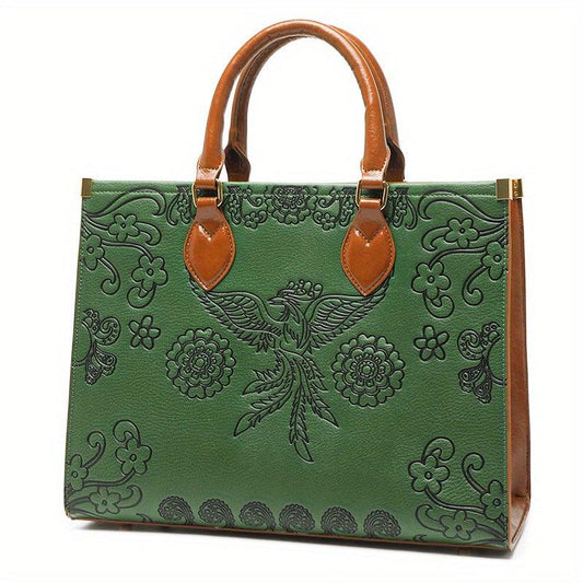 Vintage Phoenix Embossed Tote Bag Ethnic Style Shoulder Bag