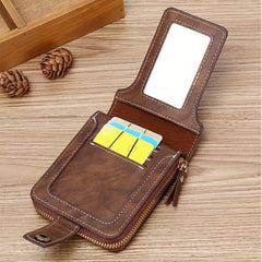 Men's PU Button Decor Zipper Credit Card Holder Bifold Wallet