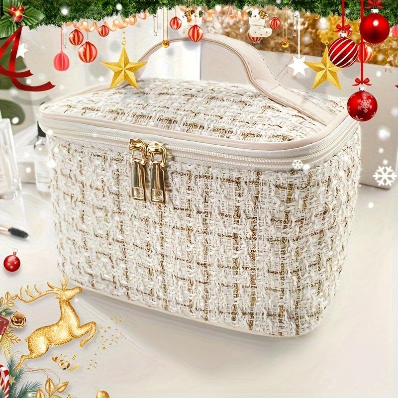 Tweed Cosmetic Zipper Bag Makeup Organizer Toiletry Wash Bag