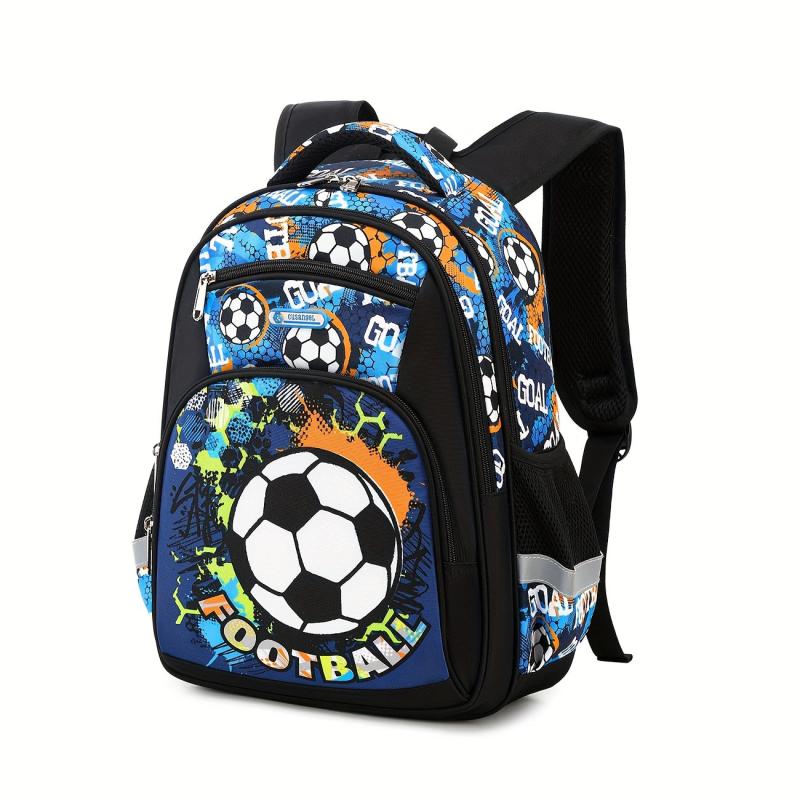 Football Print Backpack for Boys, Lightweight, Waterproof, Large Capacity