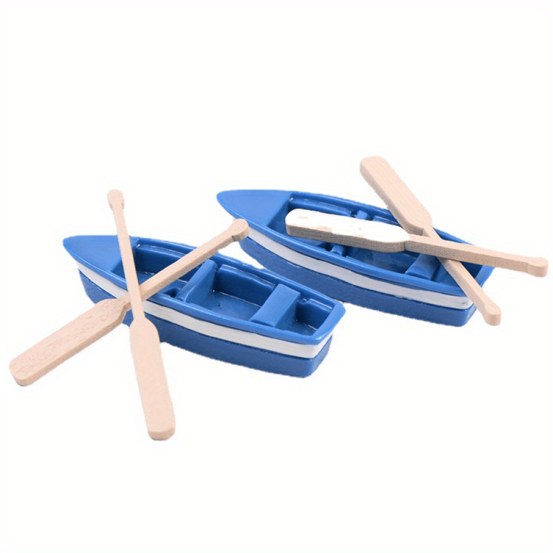 2pcs Mini Boat Decoration With Paddle Wooden Boat Canoe Paddles