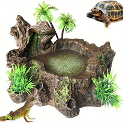 Resin Reptile Platform Tree Trunk Decor Food Water Dish