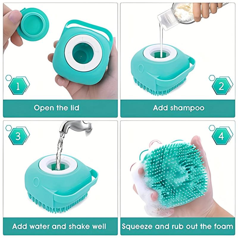 Silicone Pet Bath Brush with Shampoo Dispenser for Grooming