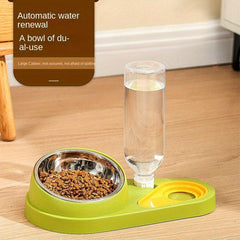 Automatic Double Bowl Pet Food & Water Bowl Neck Protection Stainless Steel