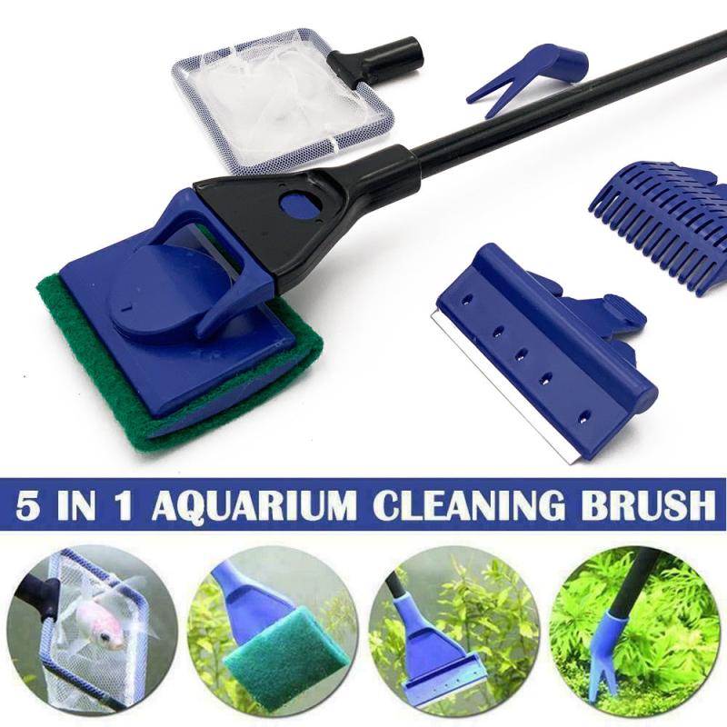 Aquarium Cleaning Tools Set Fish Net Rake Algae Scraper Spong