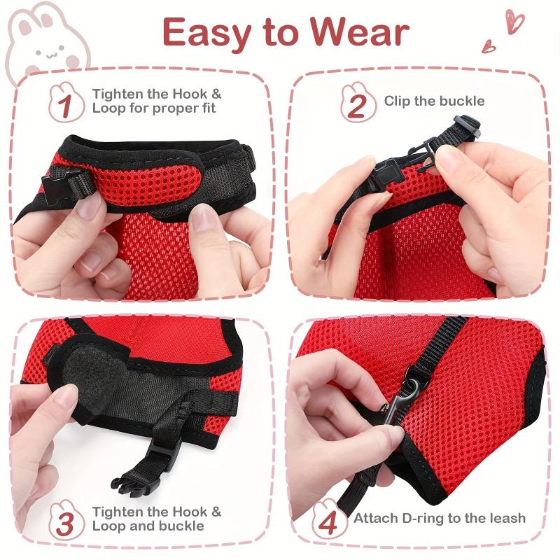 Adjustable Rabbit Harness with Rope, Breathable Small Pet Leash Vest