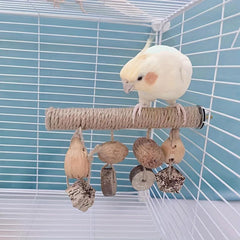 Interactive Wooden Parrot Perch with Fruit String & Activity Station