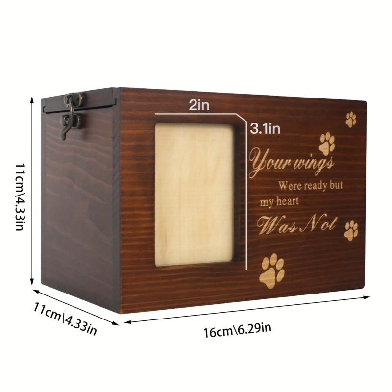 Pet Memorial Box with Photo Frame Wooden Keepsake Storage for Cats and Dogs