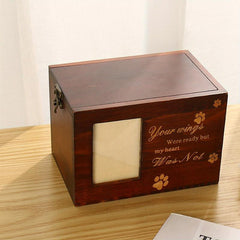 Pet Memorial Box with Photo Frame Wooden Keepsake Storage for Cats and Dogs