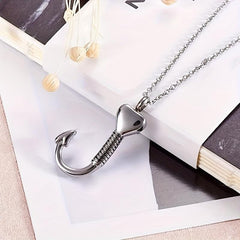 Waterproof Heart Fish Hook Cremation Jewelry Ashes Urn Necklace