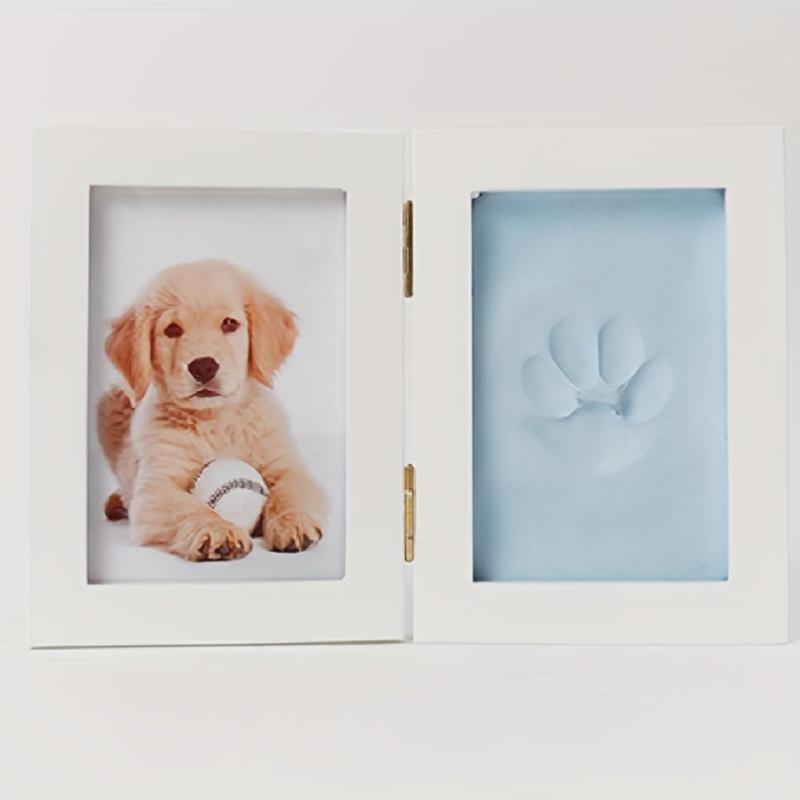 Pet Paw Print Keepsake Kit Wooden Photo Frame With Memorial Clay Imprint